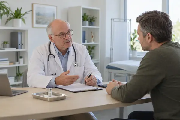врач разговаривает с пациентом о кодировании Эспераль